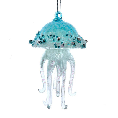 Kurt Adler Aqua Glow-In-The-Dark Glass Jellyfish Ornament  | Putti Christmas Canada