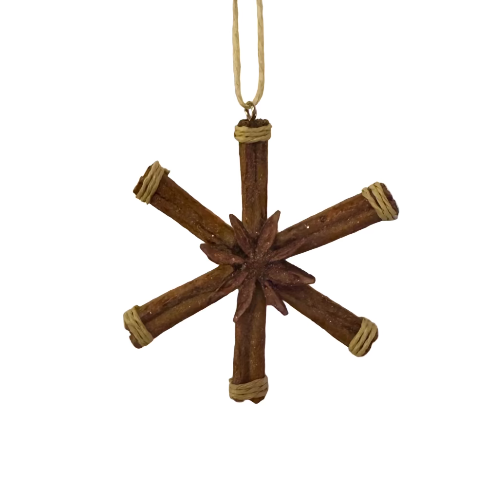 Kurt Adler Cinnamon Stick Snowflake Ornament | Putti Christmas Decorations 