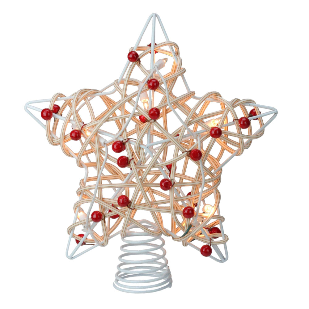 Kurt Adler Rattan with Red Berries Lit Tree Topper  | Putti Christmas Decorations