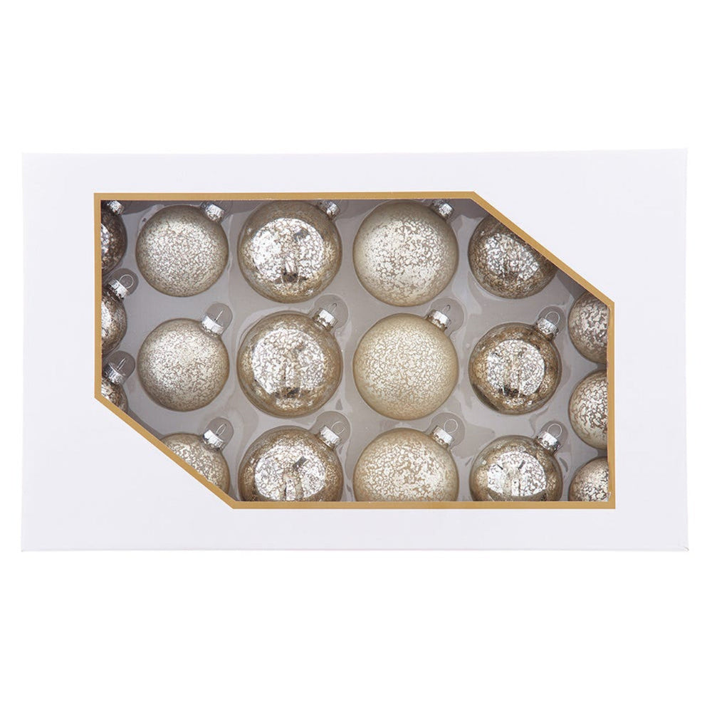 Kurt Adler Shiny Silver and Matte Silver Mercury Glass Ornaments - 20 Piece Box Set | Putti 
