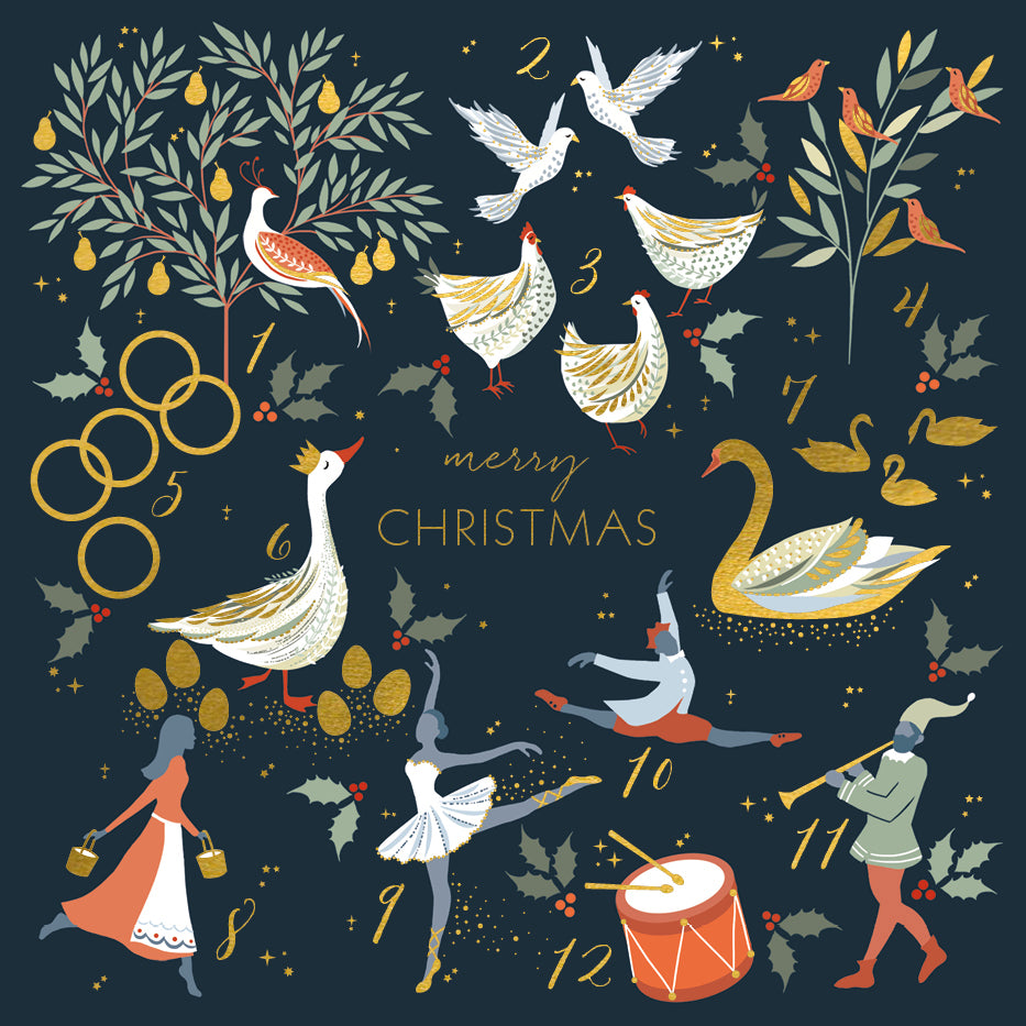 "Merry Christmas" 12 Days of Christmas Boxed Christmas Cards | Putti Christmas 