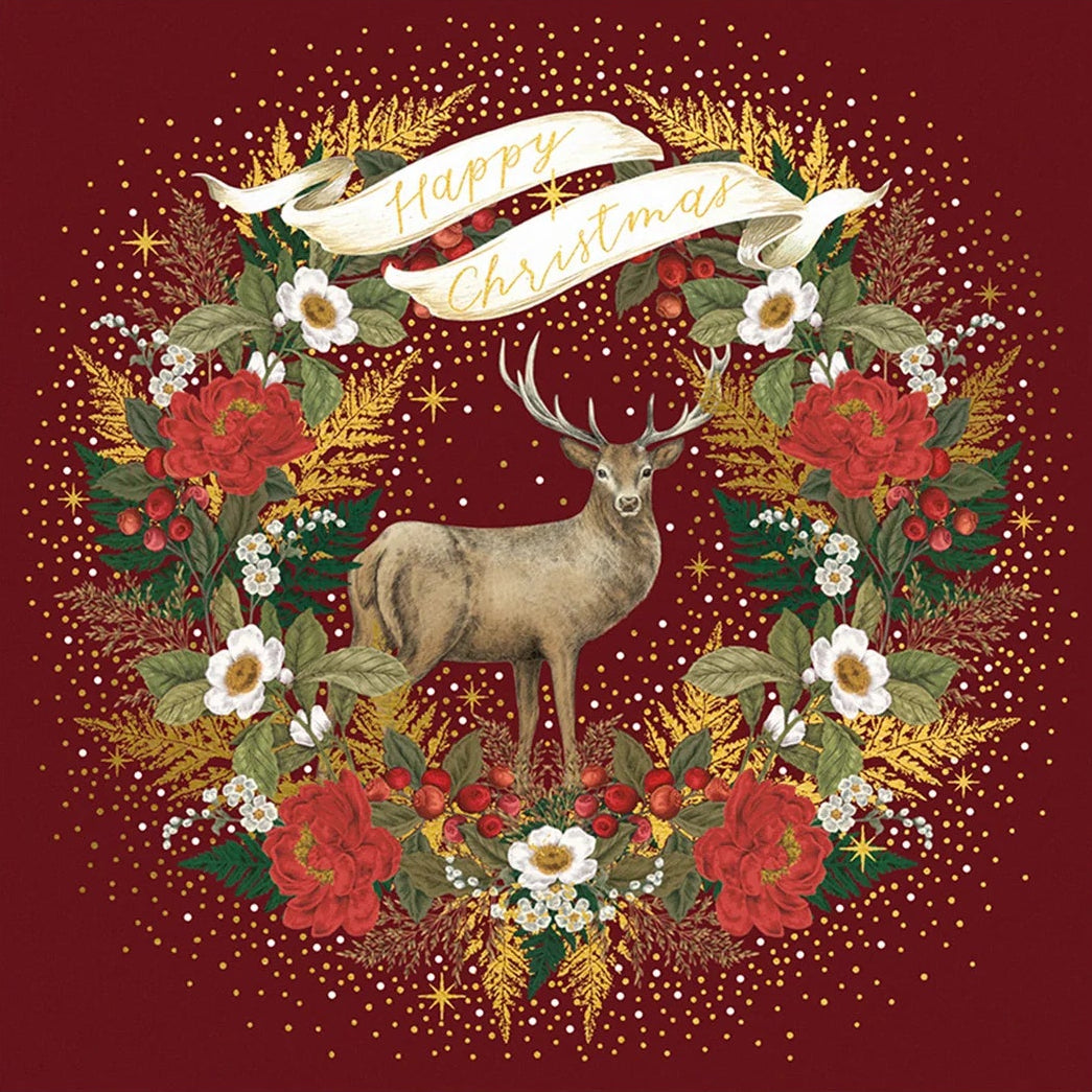 Deer and Festive Wreath  Boxed Christmas Cards | Putti Christmas 