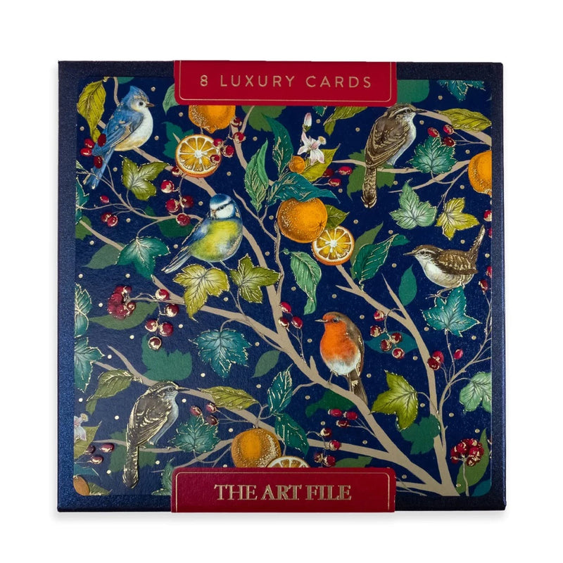 The Art File Winter Birds in a Fruit Tree Boxed Greeting Card - Putti 