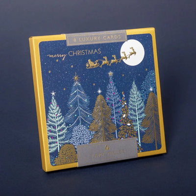 Sara Miller Santa's Sleigh overthe Forest  "Merry Christmas" Boxed Christmas Cards
