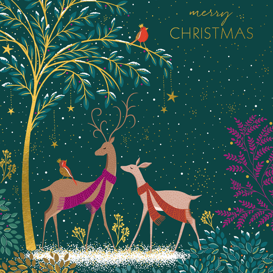 Sara Miller Festive Deers “Merry Christmas” Boxed Christmas Cards | Putti 