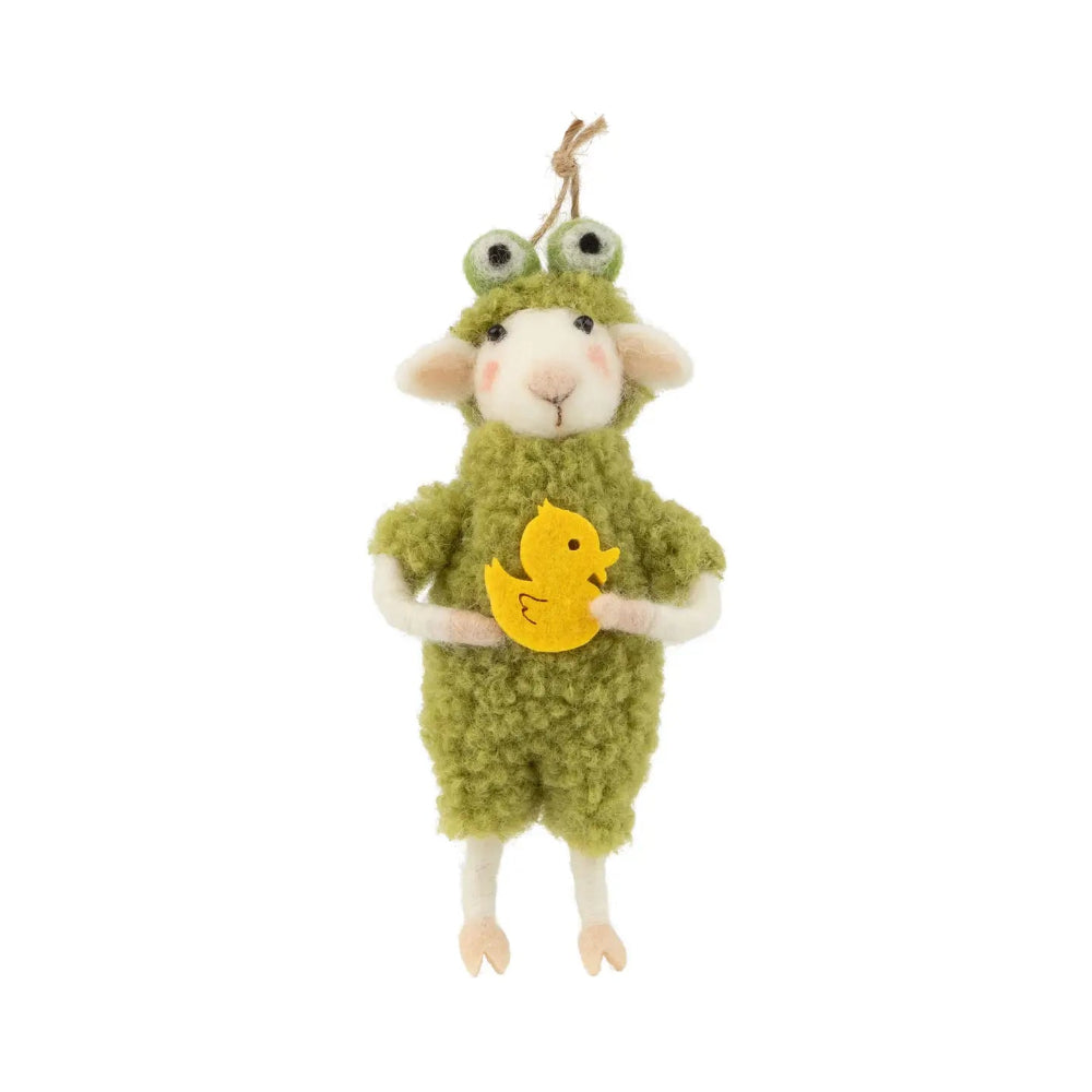 Lamb with Frog Costume Felt Ornament | Putti Easter Decorations 