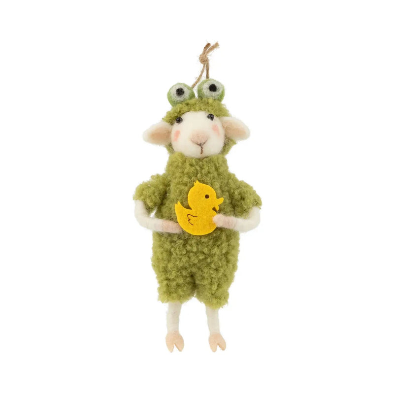 Lamb with Frog Costume Felt Ornament | Putti Easter Decorations 