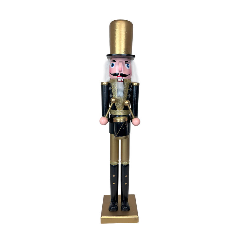 Large Black and Gold Nutcracker Soldier with Drum | Putti Christmas Decorations 