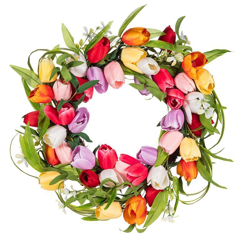 Large Colourful Tulip Wreath  | Putti Fine Furnishings Canada 