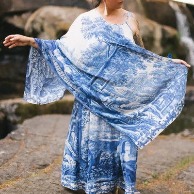 "Let the Light in" Delft Blue Print Scarf  | Putti Fine Fashions