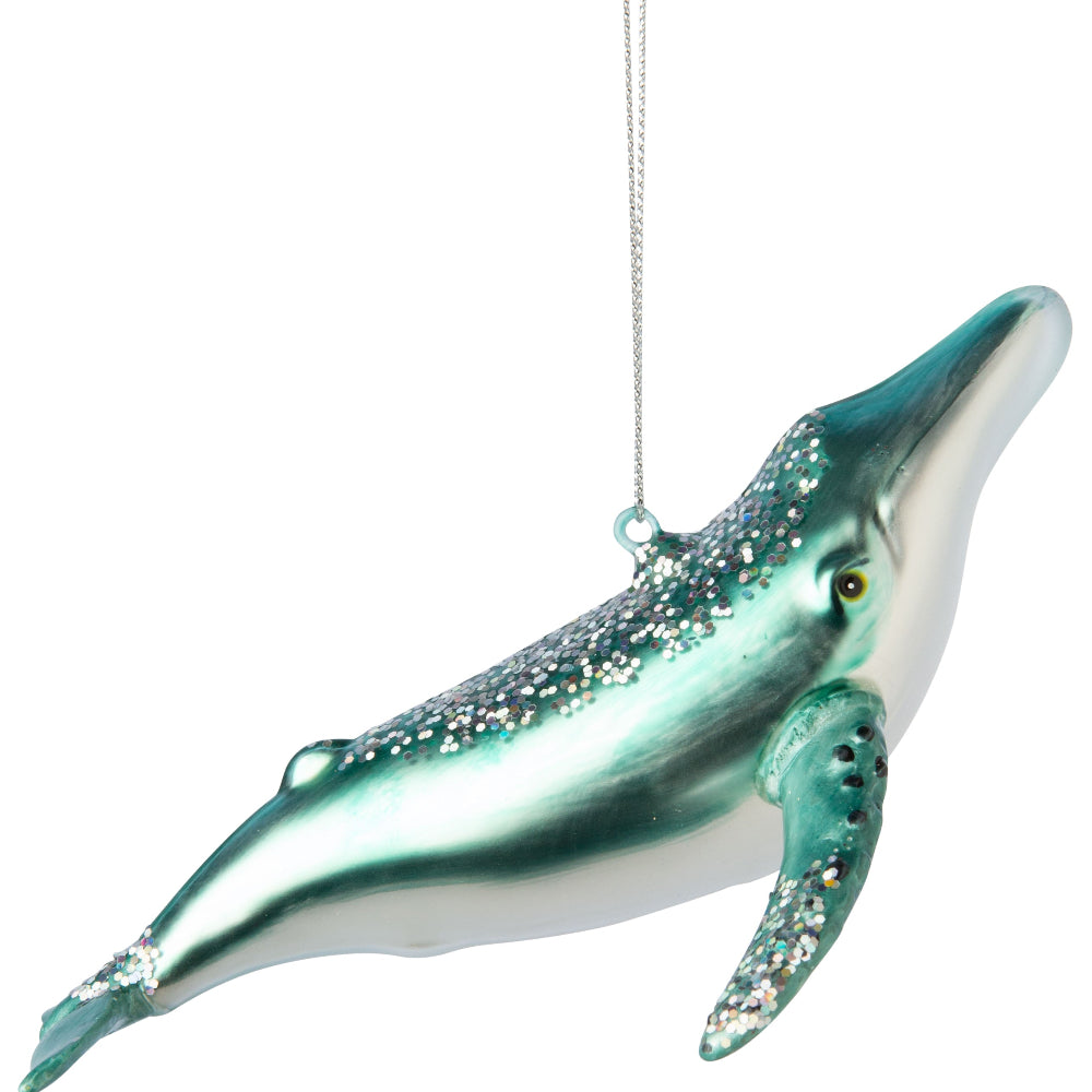 Light Blue Sperm Whale Glass Ornament | Putti Christmas Canada 