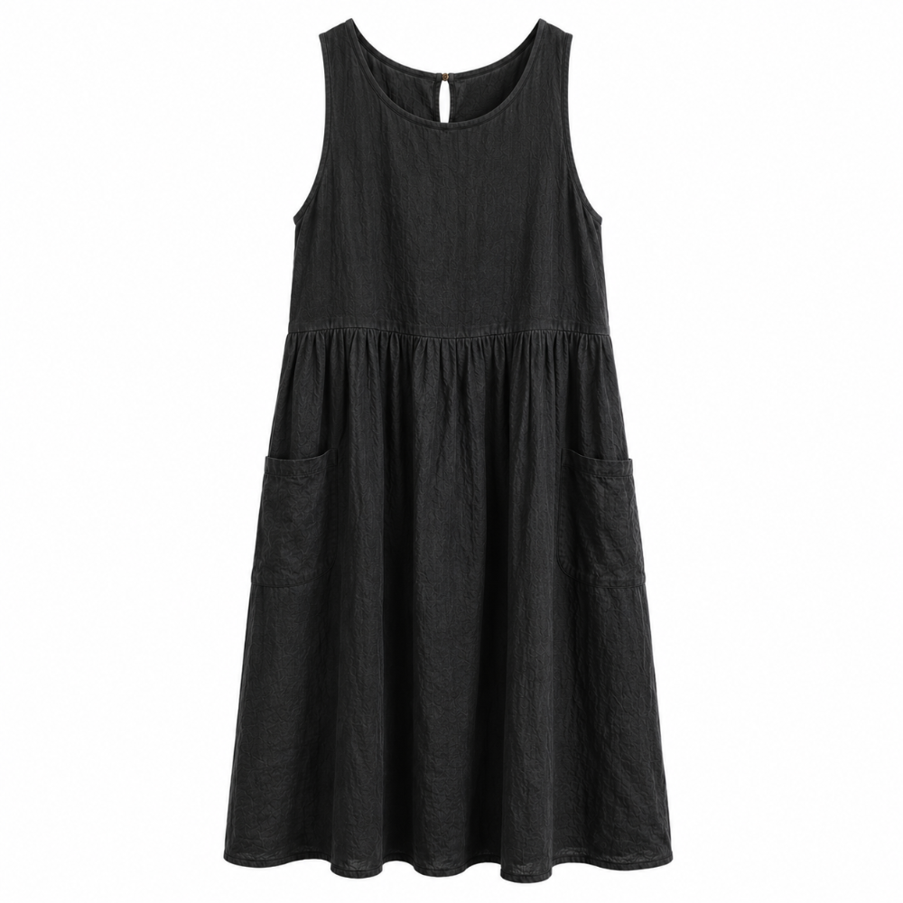 Linen Smock Dress - Black | Putti Fine Fashions 