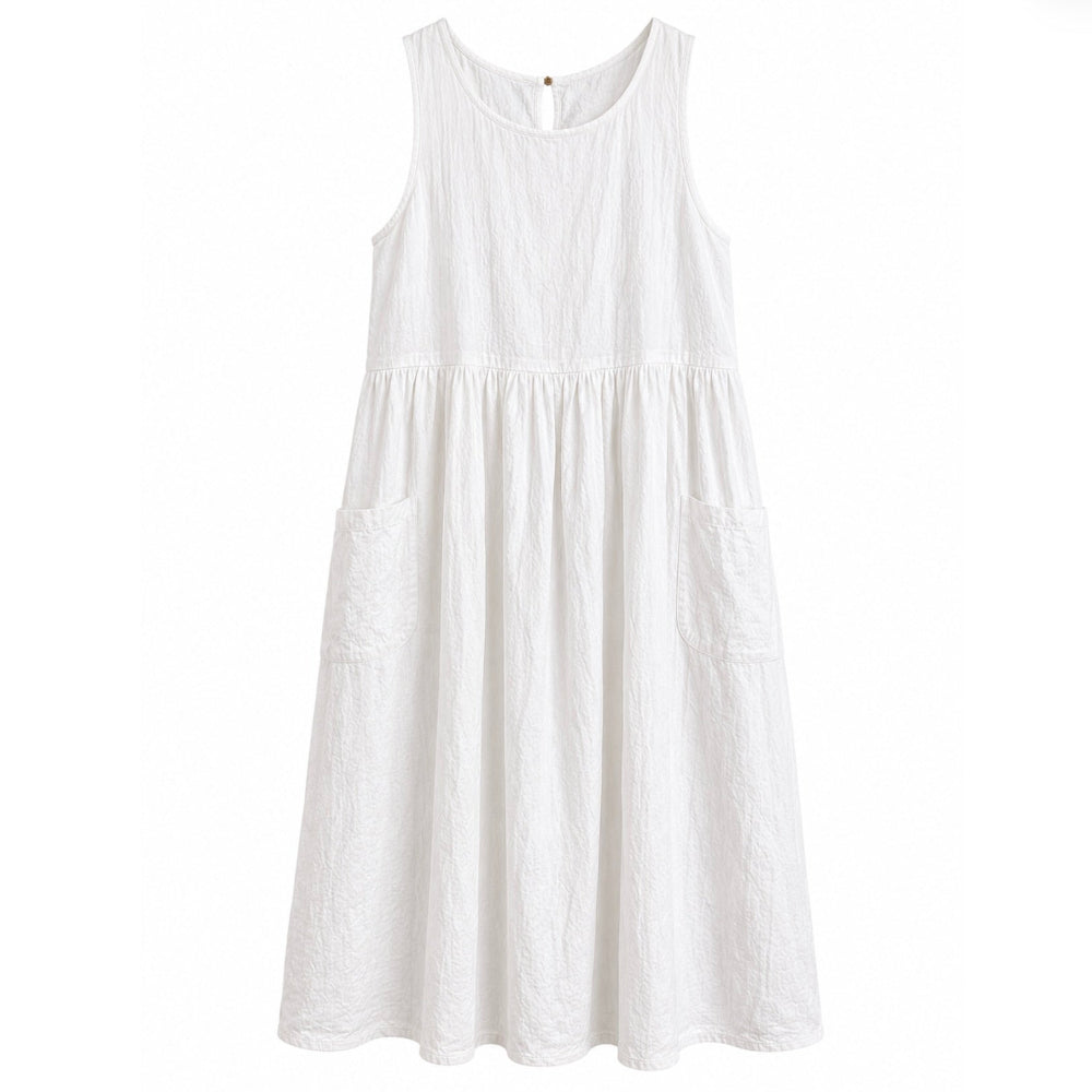 Linen Smock Dress - White | Putti Fine Fashions 
