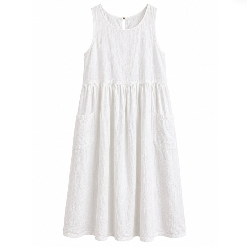 Linen Smock Dress - White | Putti Fine Fashions 
