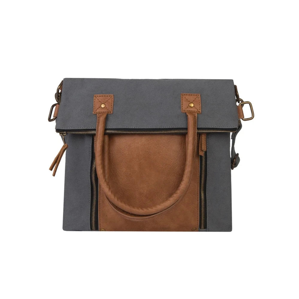 Mona B Fold Over Convertable Canvas Up-cycled Bag - Dark Grey