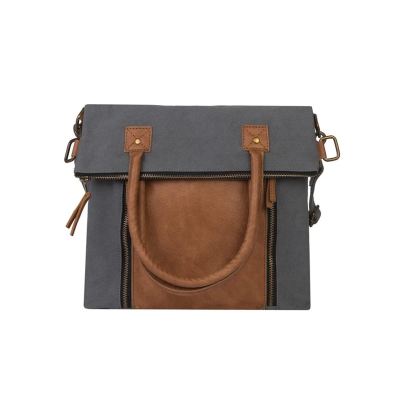 Mona B Fold Over Convertable Canvas Up-cycled Bag - Dark Grey