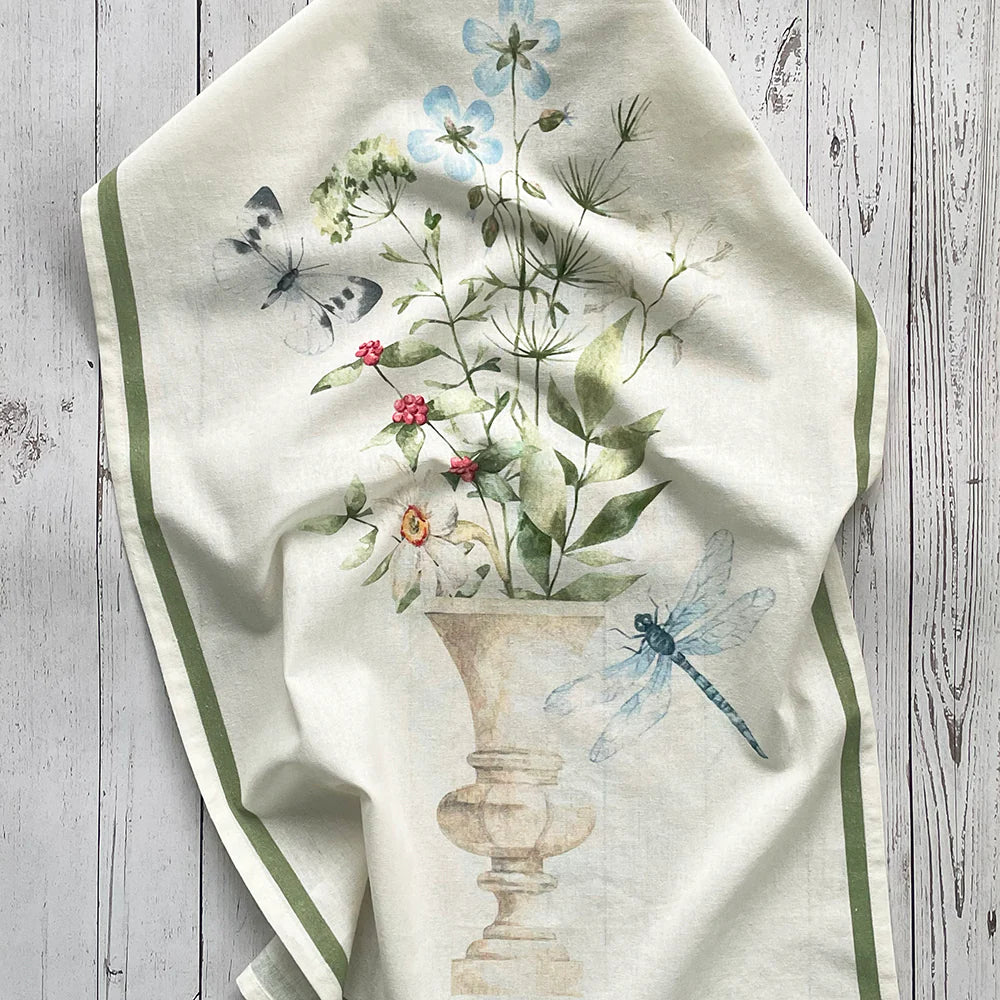 Vase of Flowers with Dragonfly Flour Sack Kitchen Towel - Set of 2 | Putti Fine Furnishings 