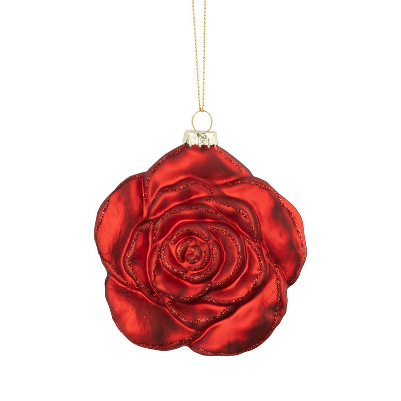 Matte Red Molded Glass Rose Ornament | Putti Christmas Decorations 