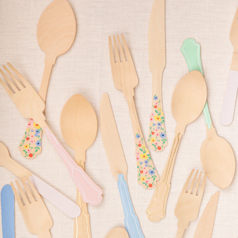 Meri Meri Wooden Cutlery Set - Elegant Floral | Putti Party Supplies 