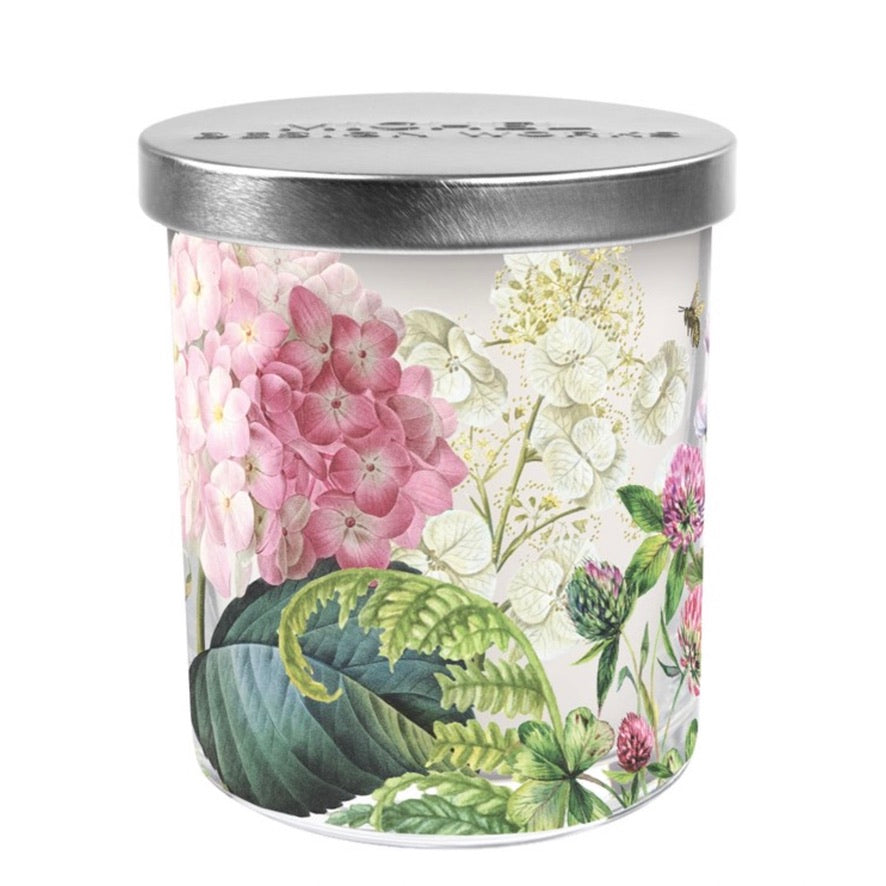 Michel Design Works Wild Hydrangea Candle Jar with Lid  | Putti Fine Furnishings 