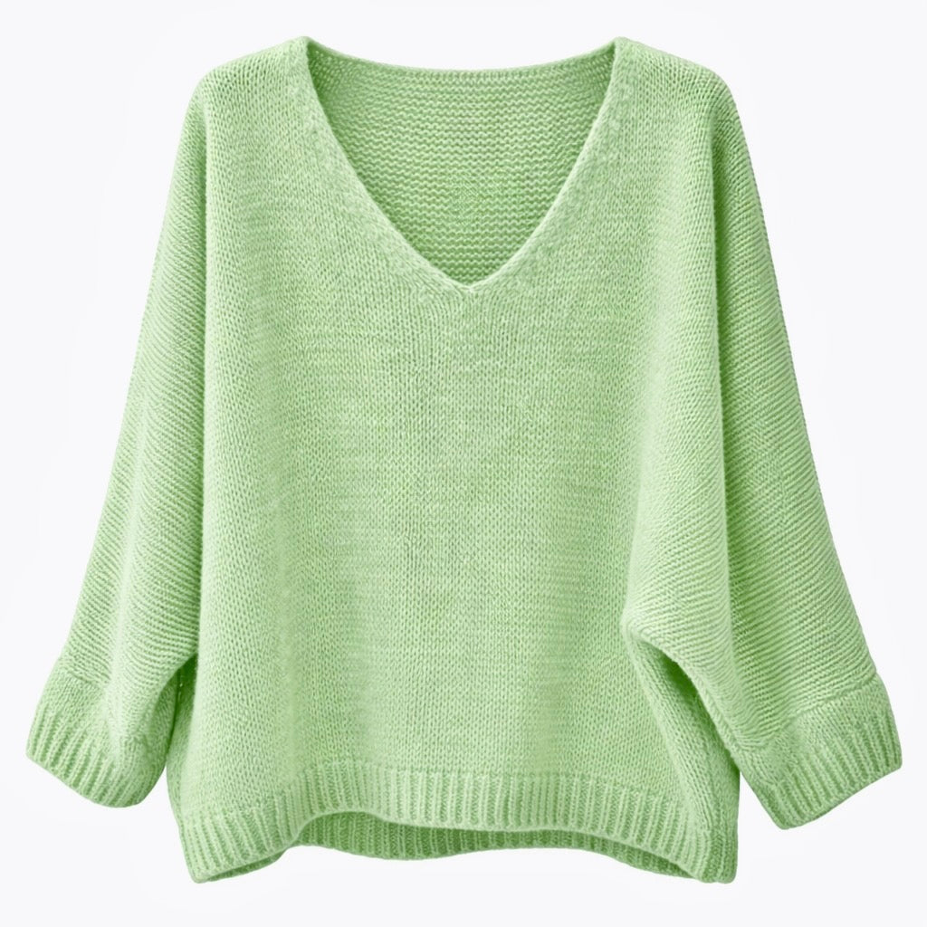 Mohair Blend V-Neck Sweater  - Apple Green | Putti Fine Fashions 