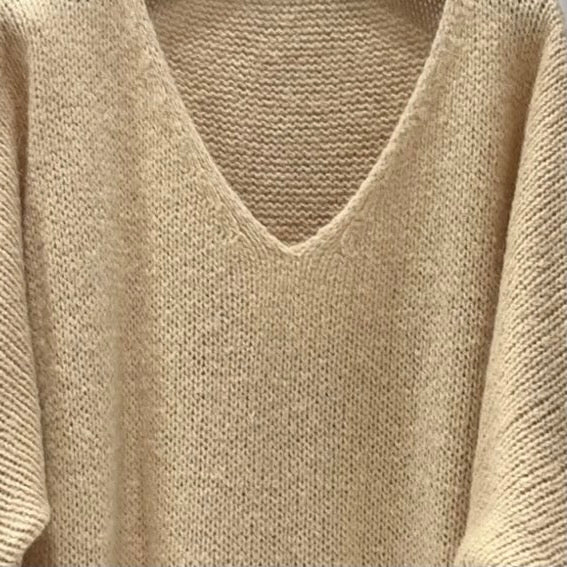 Mohair Blend V-Neck Sweater - Beige | Putti Fine Fashions 
