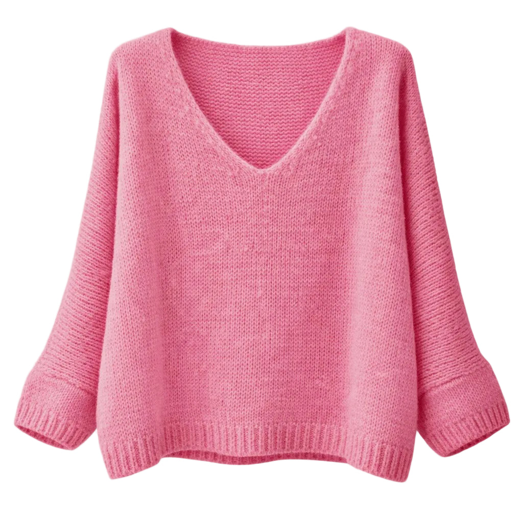Mohair Blend V-Neck Sweater  - Candy Pink