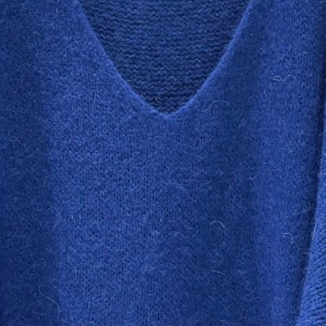 Mohair Blend V-Neck Sweater  -  Cobalt Blue | Putti Fine Fashions