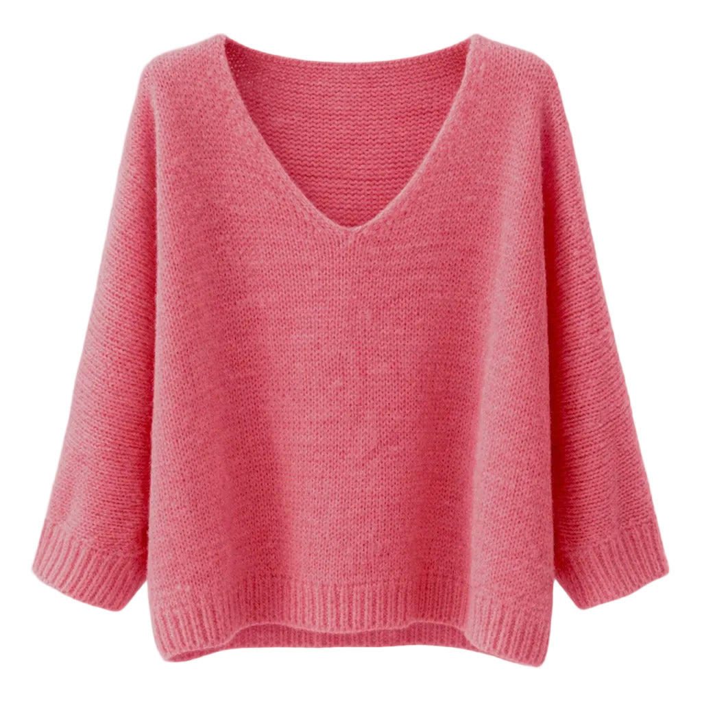Mohair Blend V-Neck Sweater  - Coral Pink | Putti Fine Fashions 