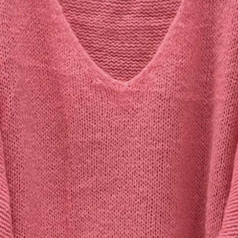 Mohair Blend V-Neck Sweater  - Coral Pink | Putti Fine Fashions 