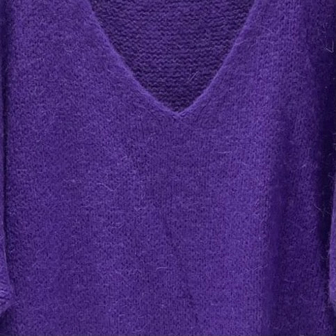 Mohair Blend V-Neck Sweater  - Deep Purple - Putti Fine Furnishings