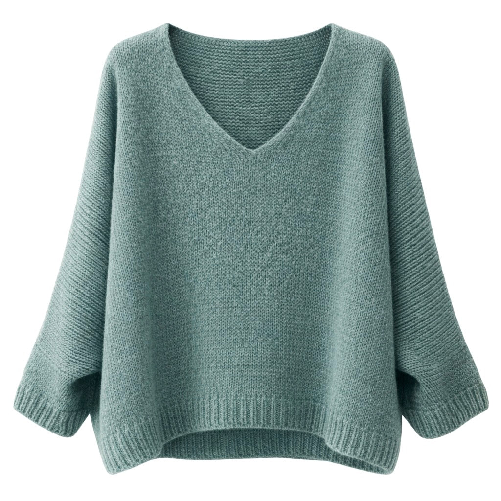 Mohair Blend V-Neck Sweater  - Duck Egg Blue  | Putti Fine Fashions 