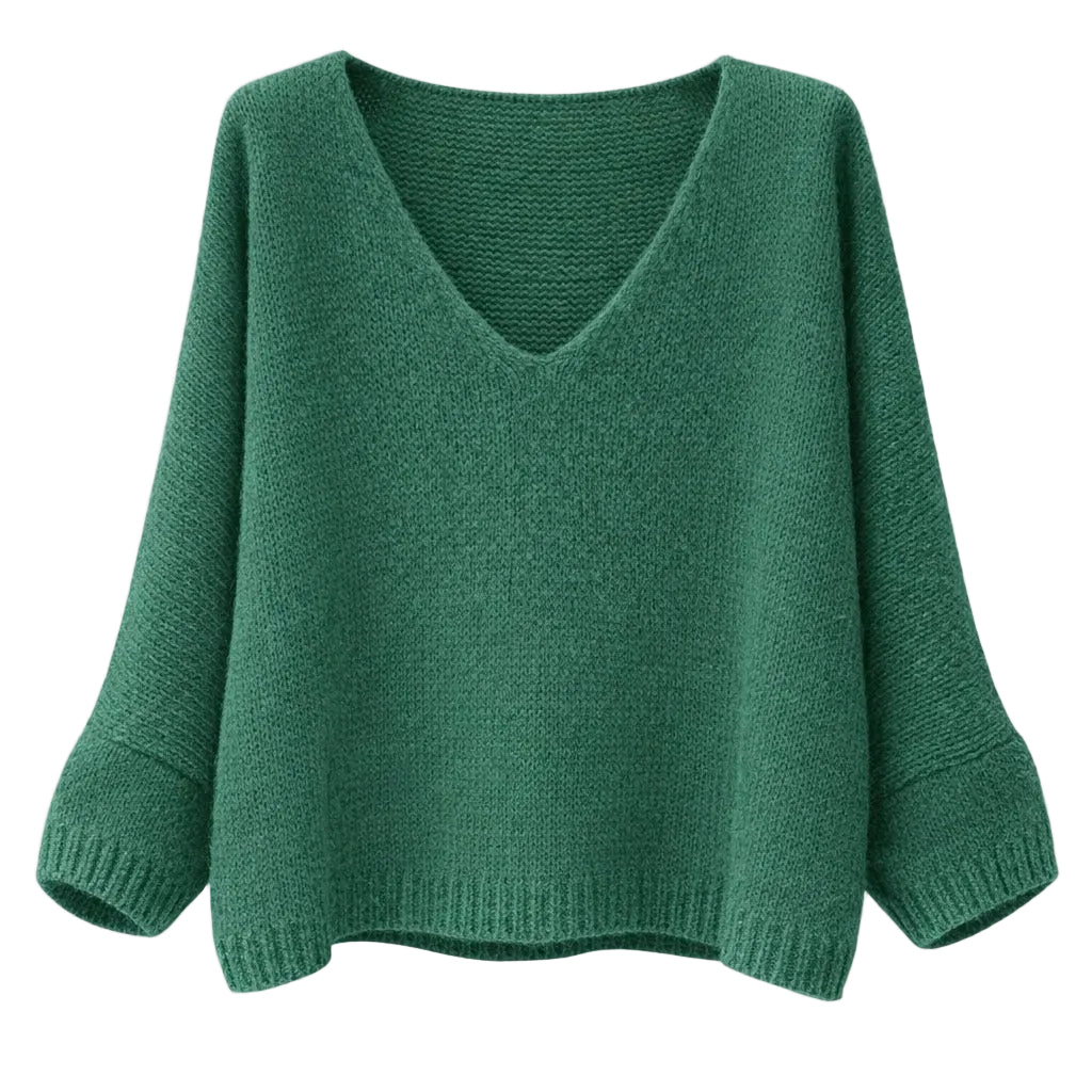 Mohair Blend V-Neck Sweater - Fern Green | Putti Fine Fashions 
