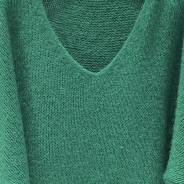 Mohair Blend V-Neck Sweater - Fern Green | Putti Fine Fashions 