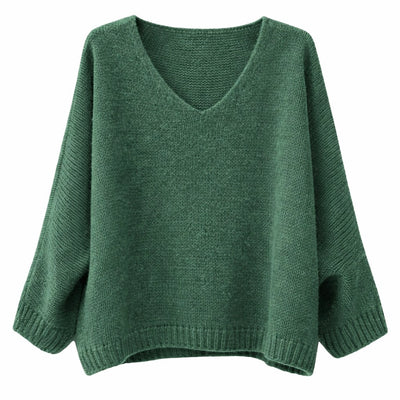 Mohair Blend V-Neck Sweater  - Forest Green | Putti Fine Fashions