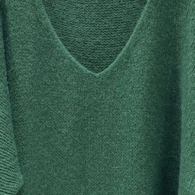 Mohair Blend V-Neck Sweater  - Forest Green | Putti Fine Fashions