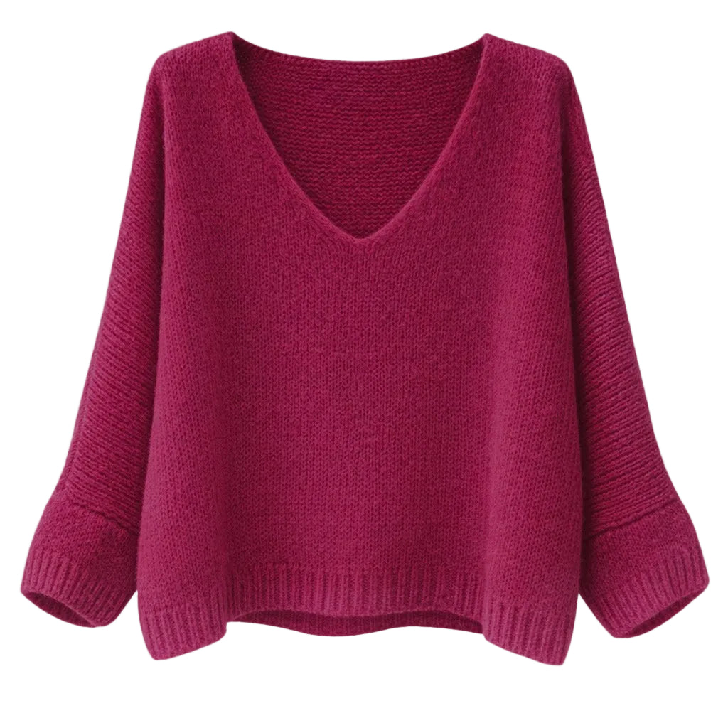 Mohair Blend V-Neck Sweater - Fuchsia Pink | Putti Fine Fashions 