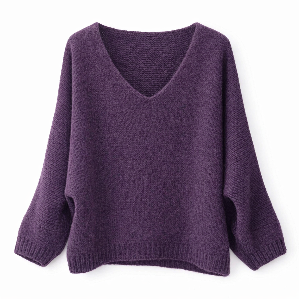 Mohair Blend V-Neck Sweater  - Grape | Putti Fine Fashions 