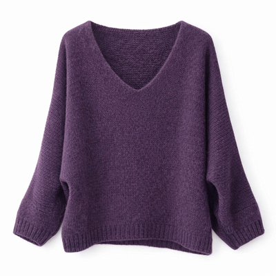 Mohair Blend V-Neck Sweater  - Grape | Putti Fine Fashions