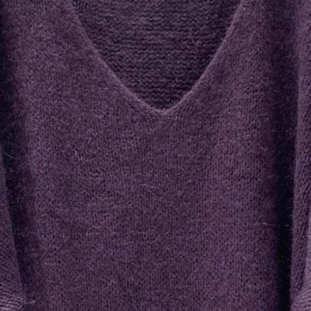 Mohair Blend V-Neck Sweater  - Grape | Putti Fine Fashions 