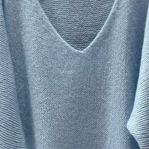 Mohair Blend V-Neck Sweater  - Light Blue | Putti Fine Fashions 