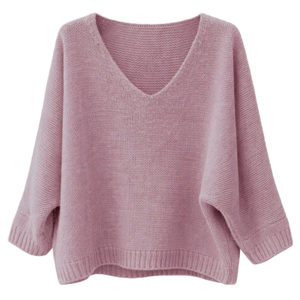 Mohair Blend V-Neck Sweater - Light Pink | Putti Fine Fashions 