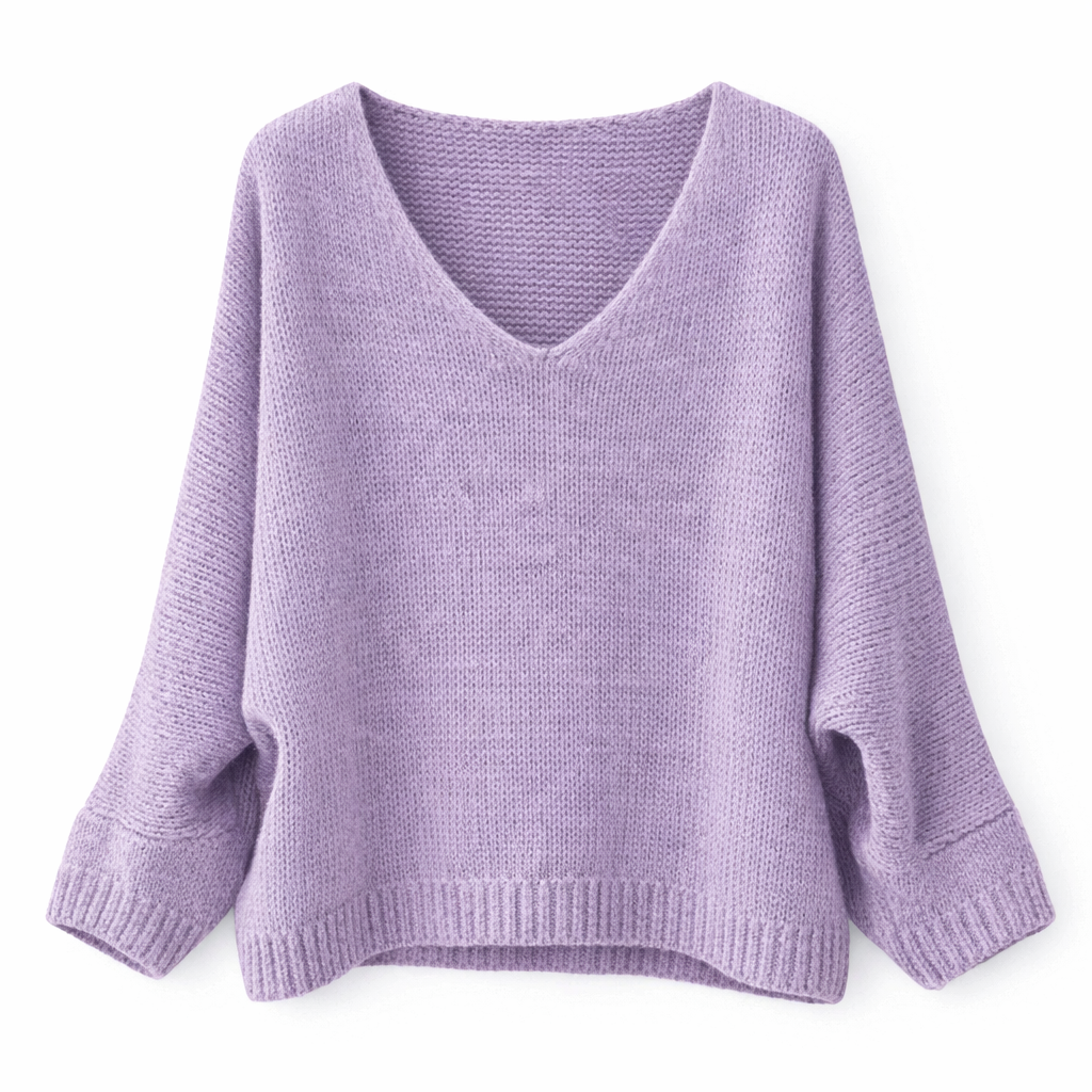 Mohair Blend V-Neck Sweater  - Lilac | Putti Fine Fashions 