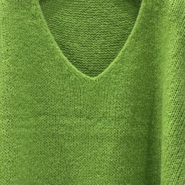 Mohair Blend V-Neck Sweater - Lime Green | Putti Fine Fashions