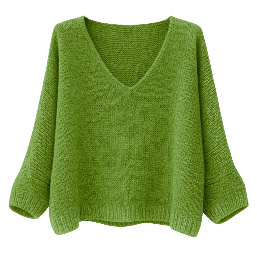 Mohair Blend V-Neck Sweater - Lime Green | Putti Fine Fashions