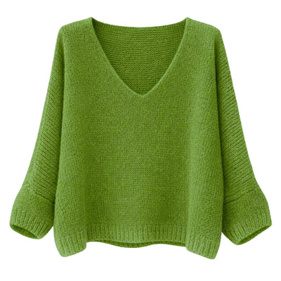 Mohair Blend V-Neck Sweater - Lime Green | Putti Fine Fashions