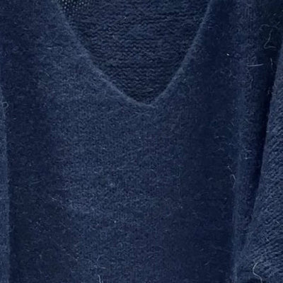 Mohair Blend V-Neck Sweater  - Navy | Putti Fine Fashions