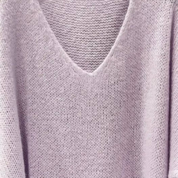 Mohair Blend V-Neck Sweater  - Pale Lilac