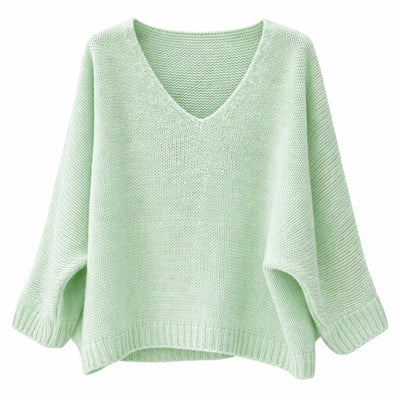 Mohair Blend V-Neck Sweater  - Pale Mint Green | Putti Fine Fashions