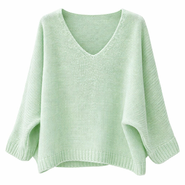 Mohair Blend V-Neck Sweater - Pale Mint Green | Putti Fine